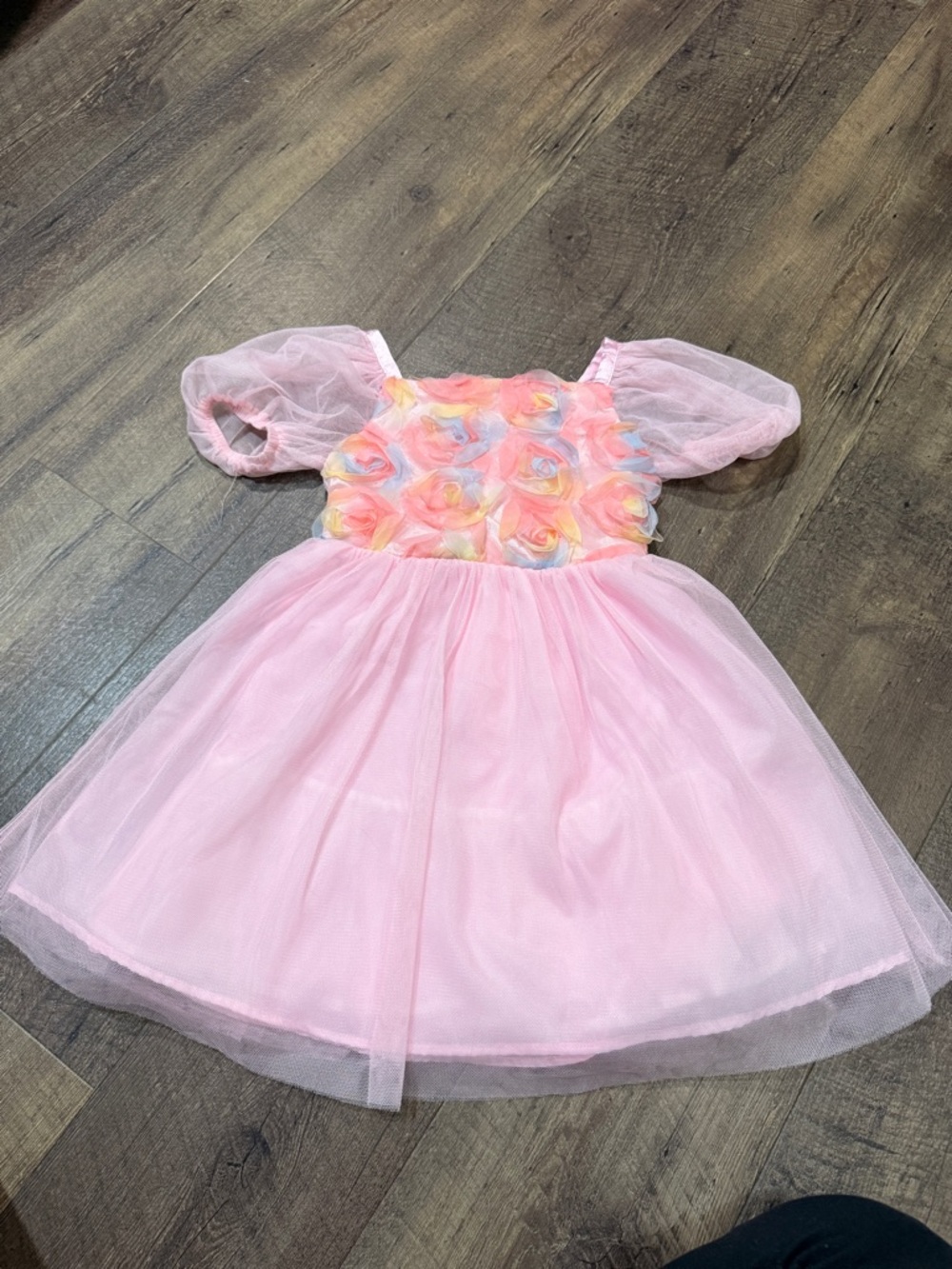 Badgley Mischka Pink Tulle Dress with Floral Accents